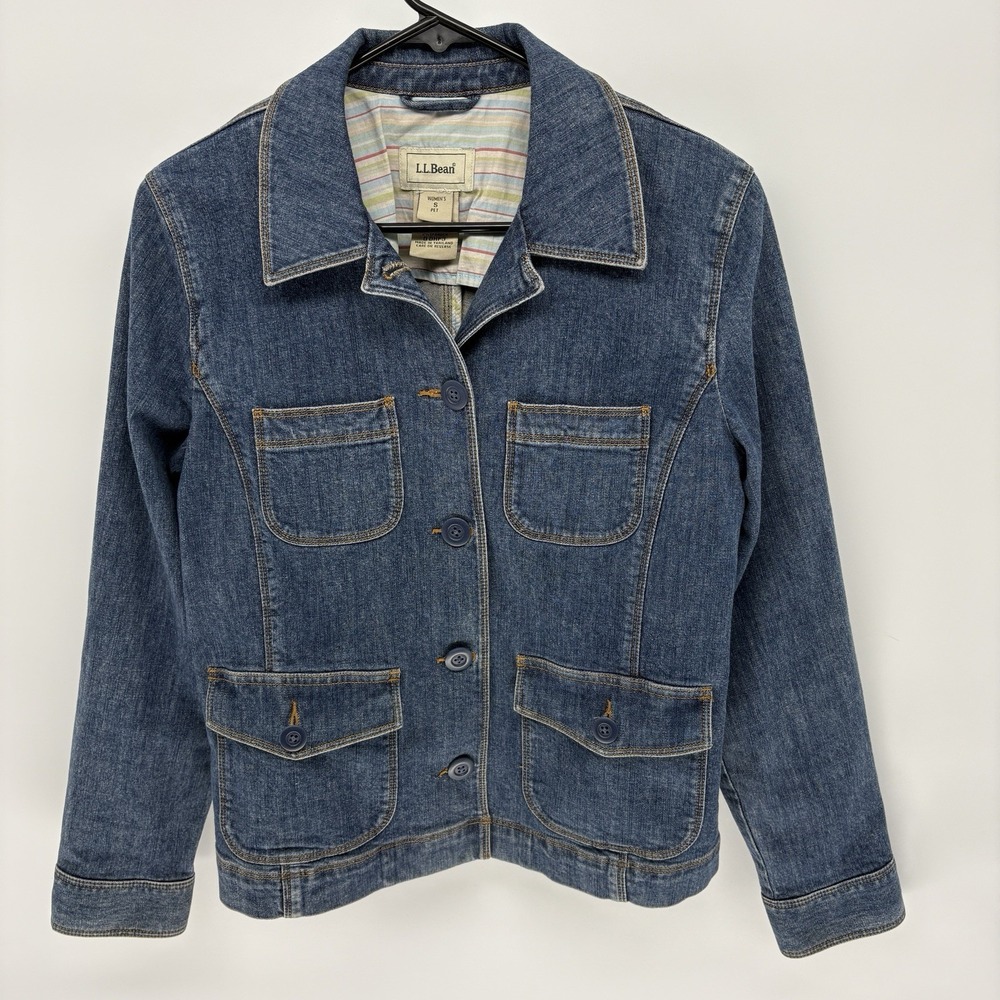 Vintage LL Bean Denim Button Chore Jacket Casual Country Barn Women Petite Small